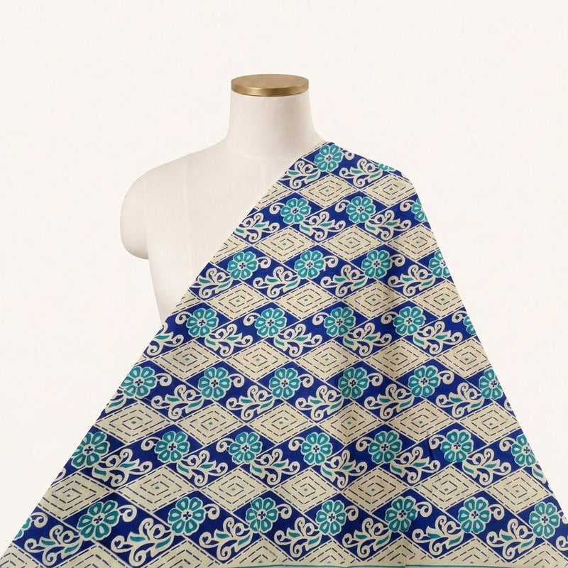 Blue Blue Floral Cotton Fabric - Saree drape