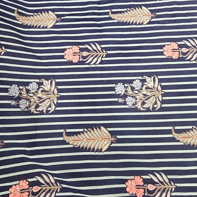 Blue Blue Stripes Cotton Fabric - Flat fabric
