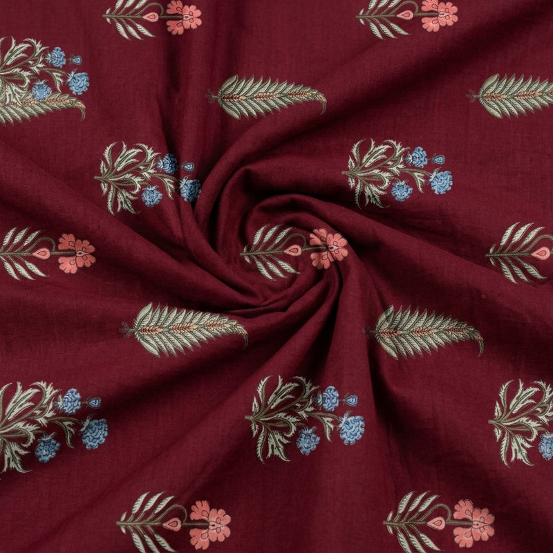 Maroon Maroon Floral Cotton Fabric - Swirl