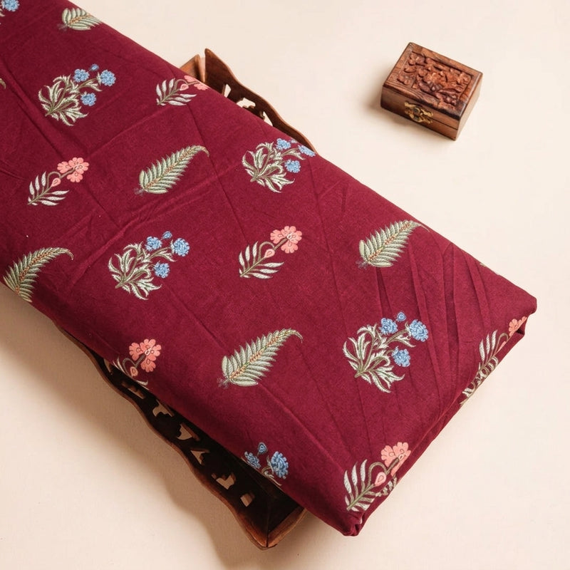 Maroon Maroon Floral Cotton Fabric - Tray