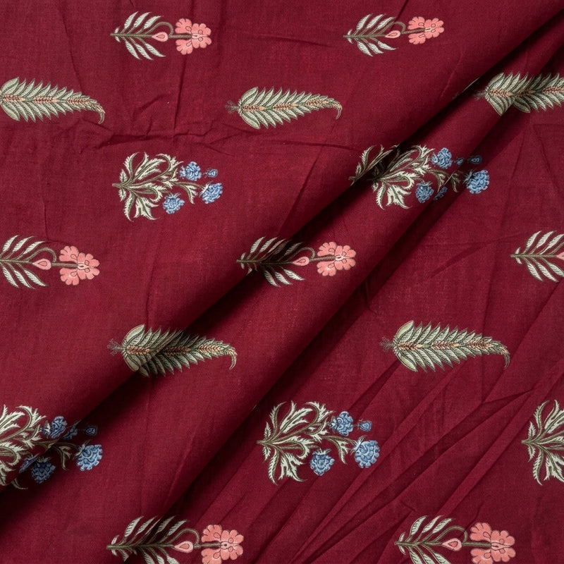 Maroon Maroon Floral Cotton Fabric - Folds