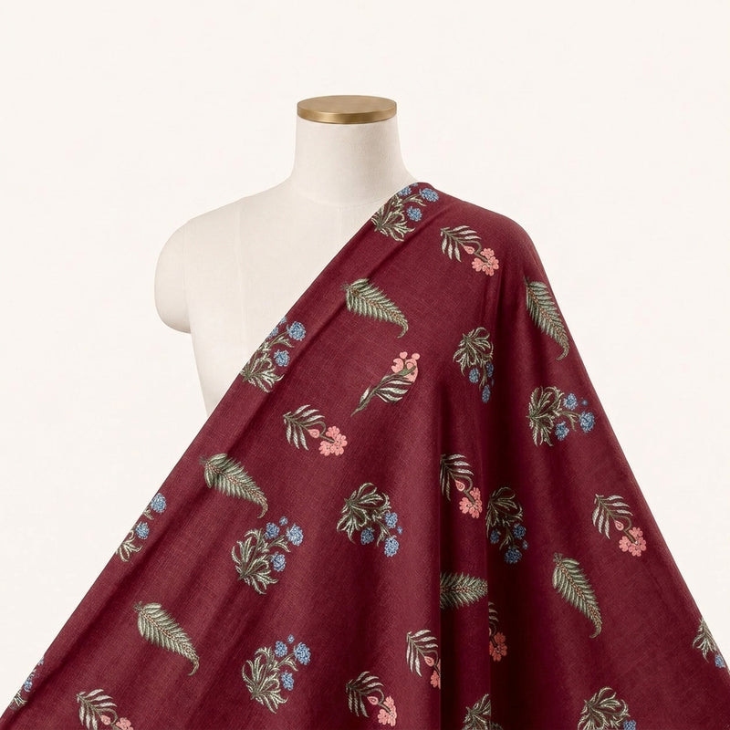 Maroon Maroon Floral Cotton Fabric - Saree drape
