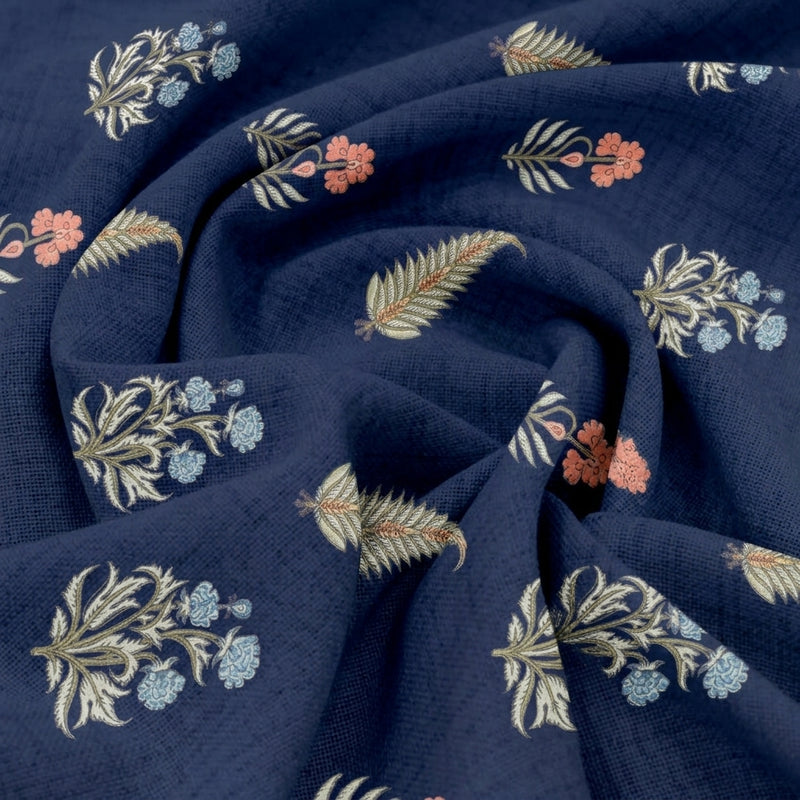 Blue Blue Floral Cotton Fabric - Swirl