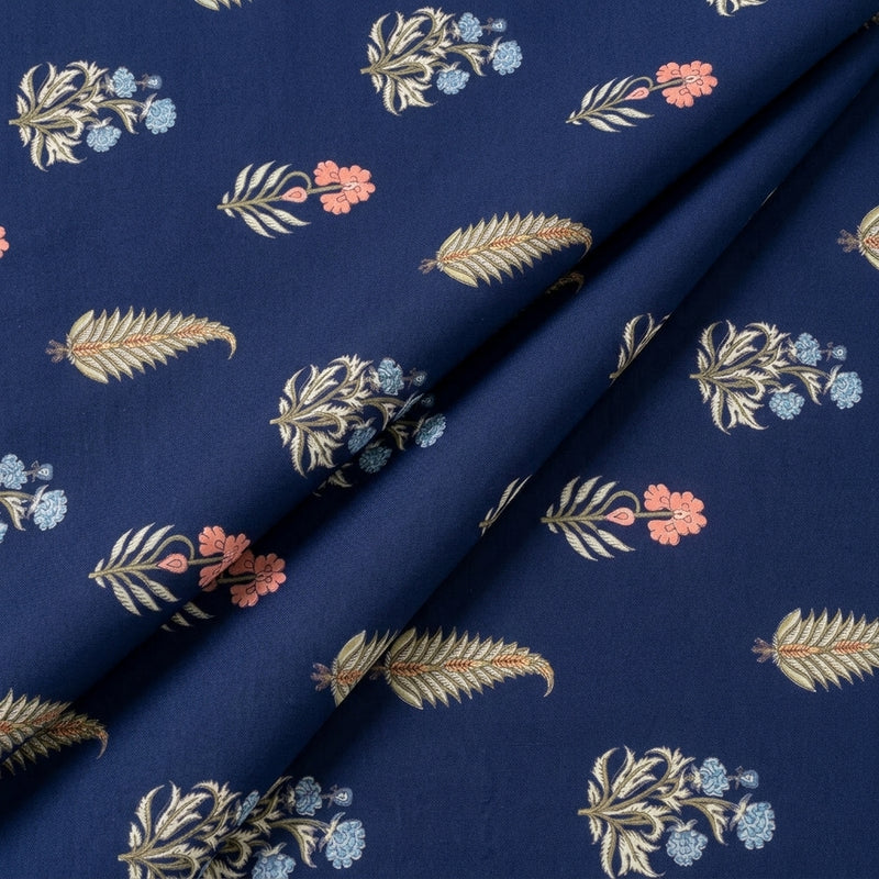 Blue Blue Floral Cotton Fabric - Folds