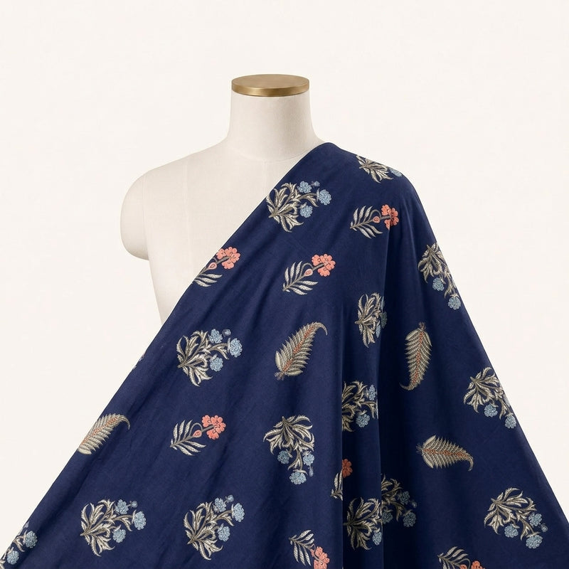 Blue Blue Floral Cotton Fabric - Saree drape