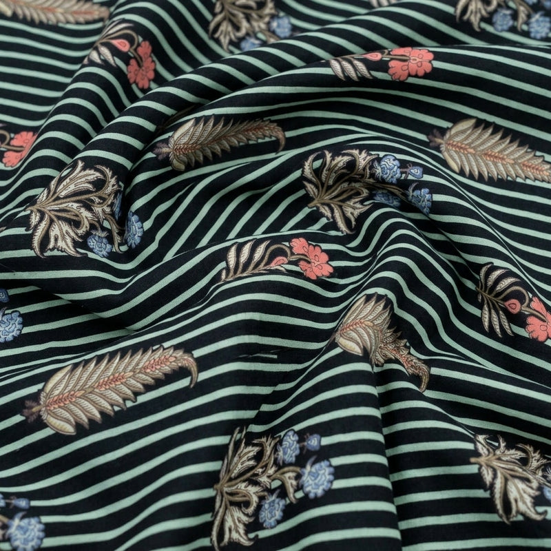 Black Black Stripes Cotton Fabric - Swirl