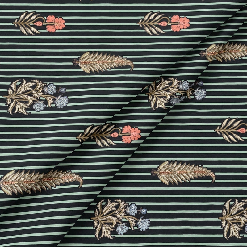 Black Black Stripes Cotton Fabric - Folds
