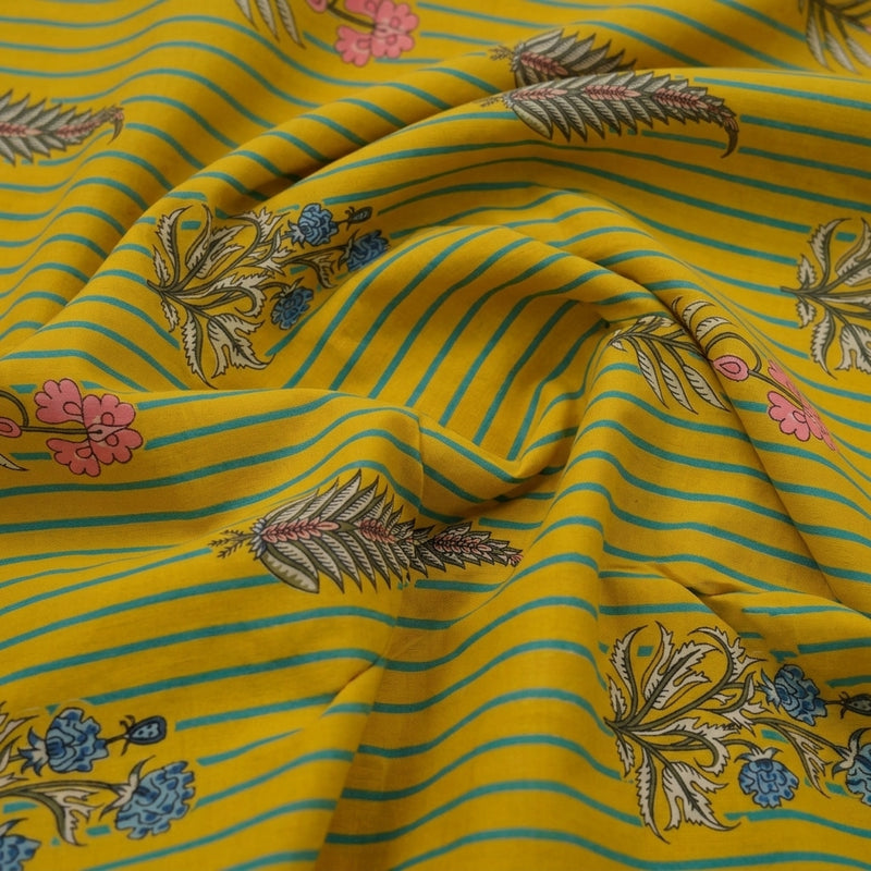 Yellow Yellow Stripes Cotton Fabric - Swirl