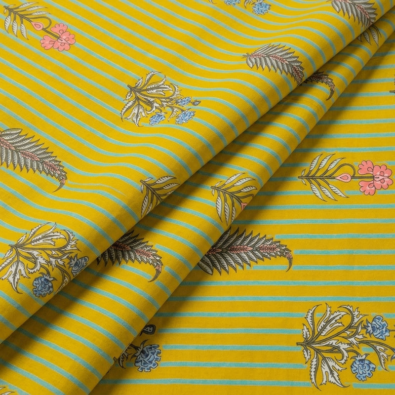 Yellow Yellow Stripes Cotton Fabric - Folds