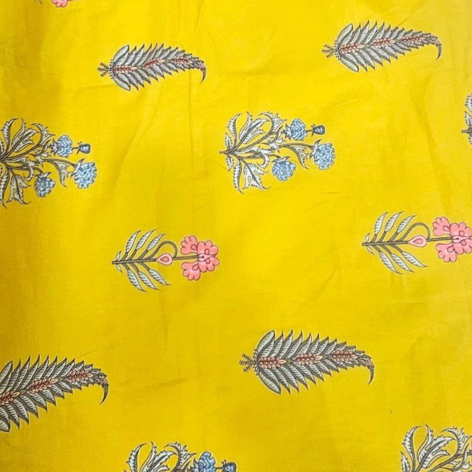 Yellow Yellow Floral Cotton Fabric - Flat fabric