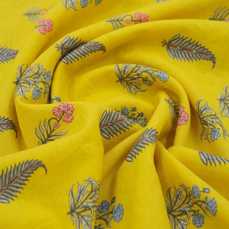 Yellow Yellow Floral Cotton Fabric - Swirl