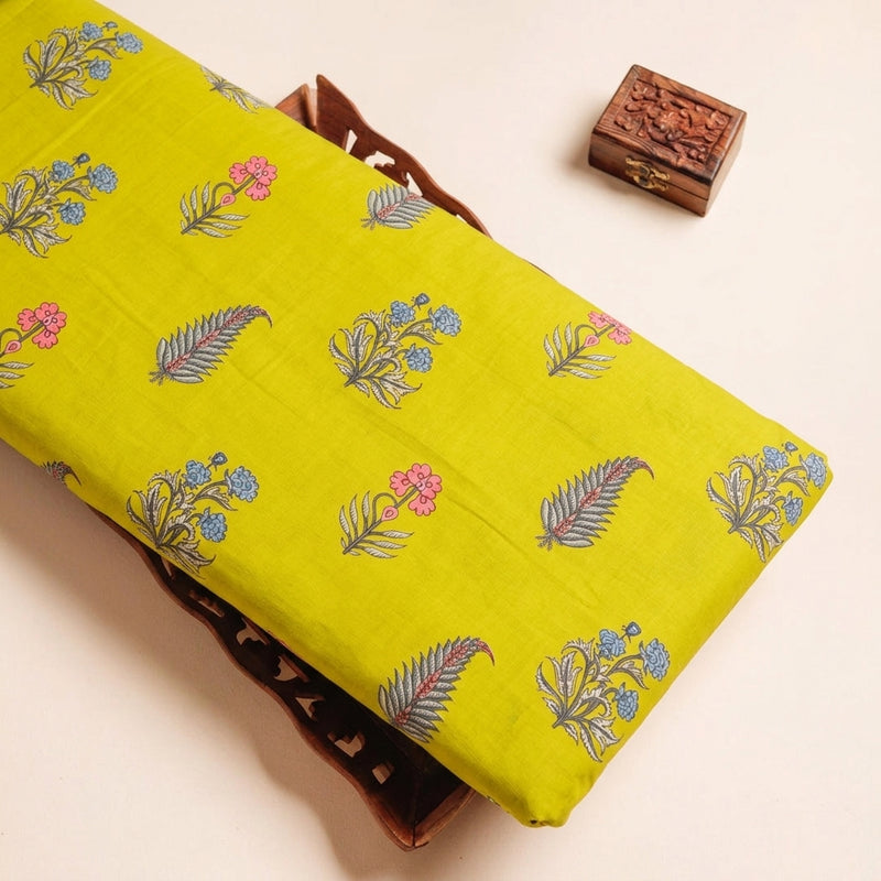 Yellow Yellow Floral Cotton Fabric - Tray