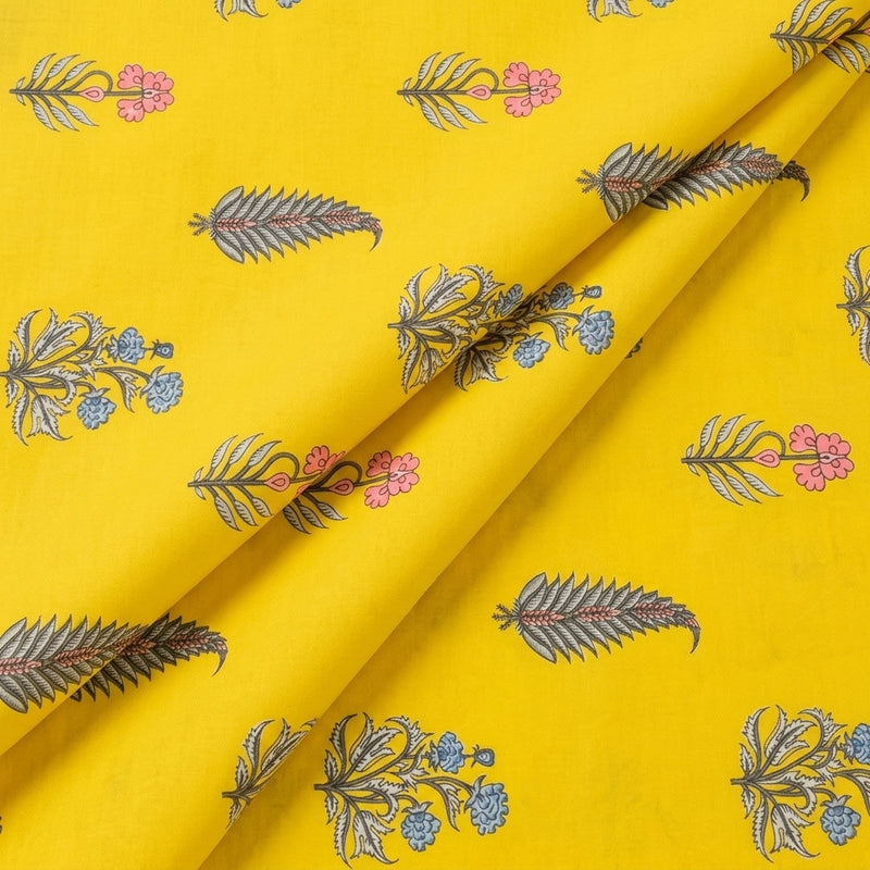 Yellow Yellow Floral Cotton Fabric - Folds