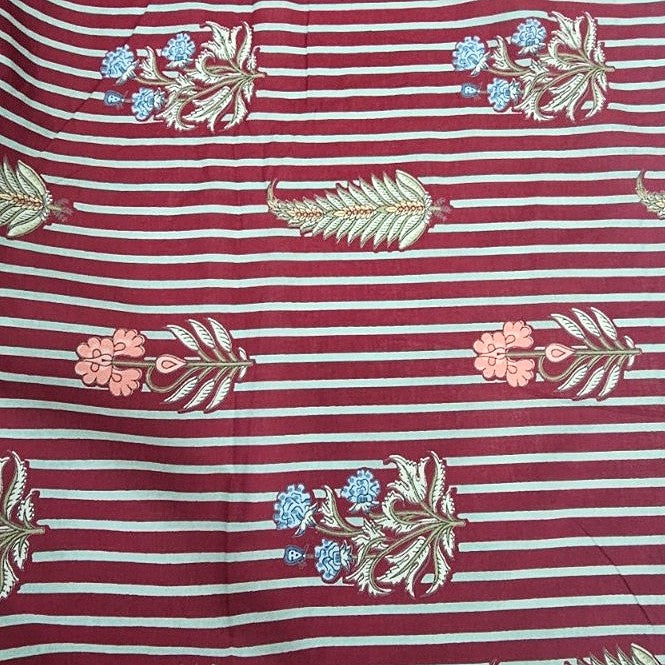Maroon Maroon Stripes Cotton Fabric - Flat fabric