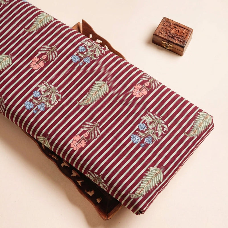 Maroon Maroon Stripes Cotton Fabric - Tray