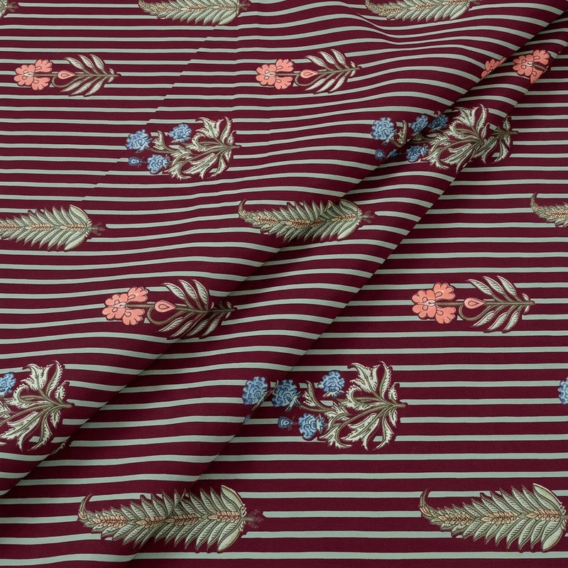 Maroon Maroon Stripes Cotton Fabric - Folds