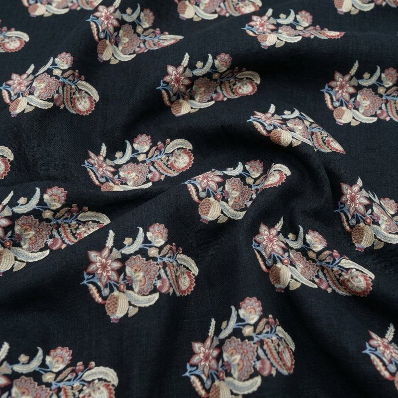 Black Black Floral Cotton Fabric - Swirl