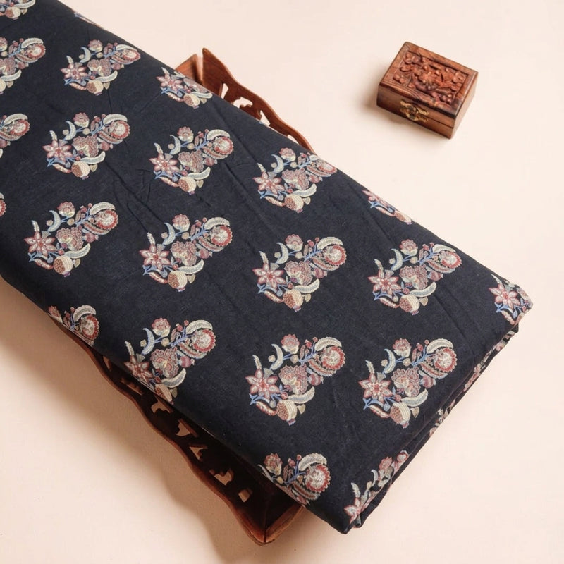 Black Black Floral Cotton Fabric - Tray