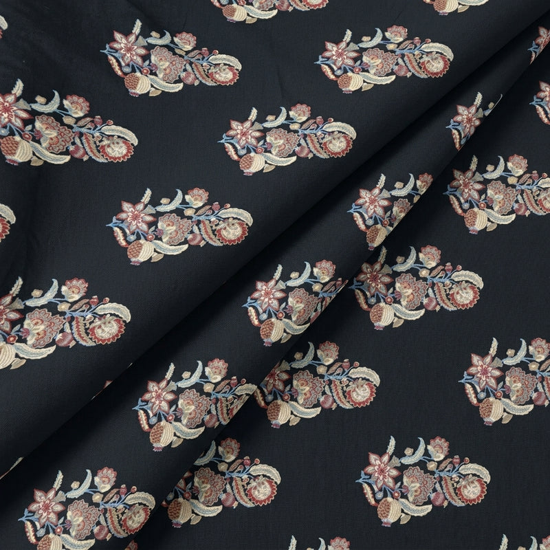 Black Black Floral Cotton Fabric - Folds