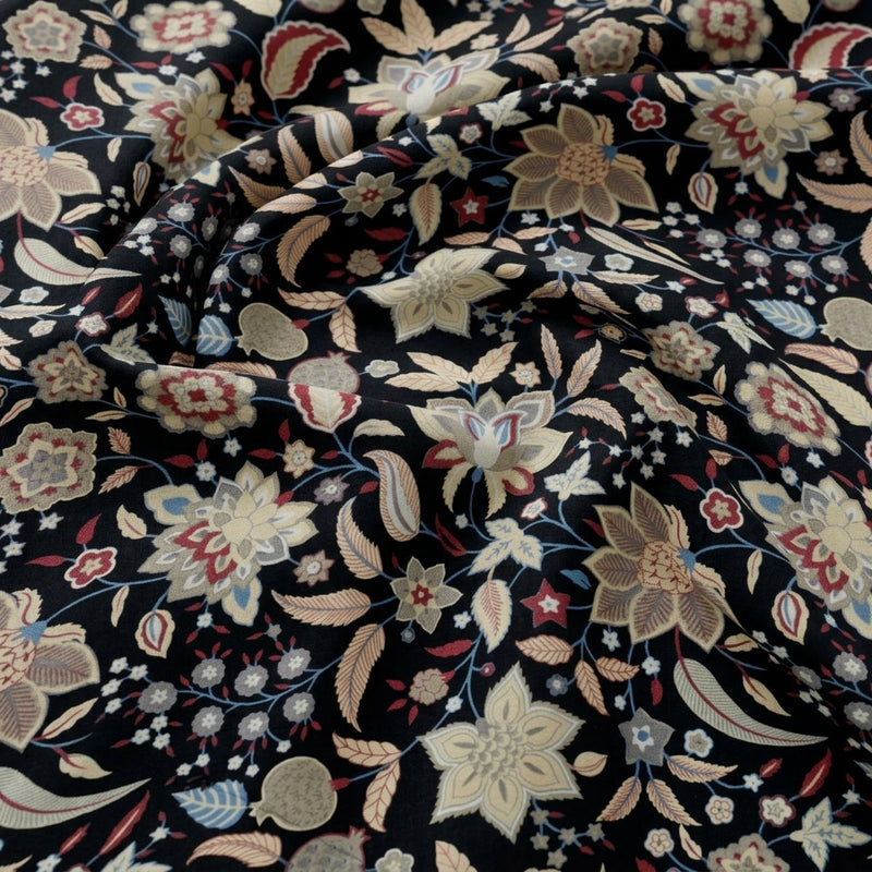 Black Black Floral Cotton Fabric - Swirl