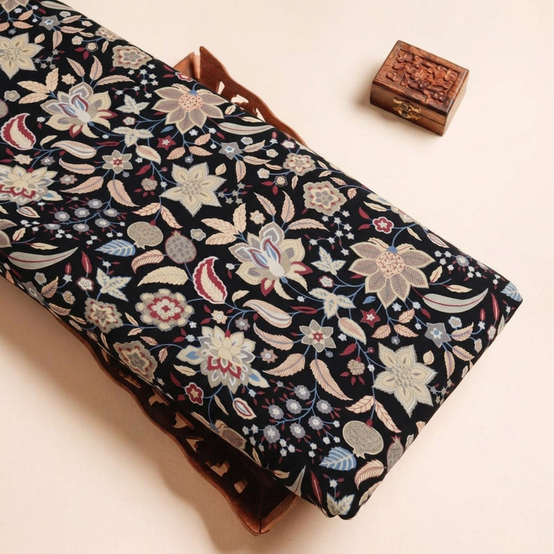 Black Black Floral Cotton Fabric - Tray