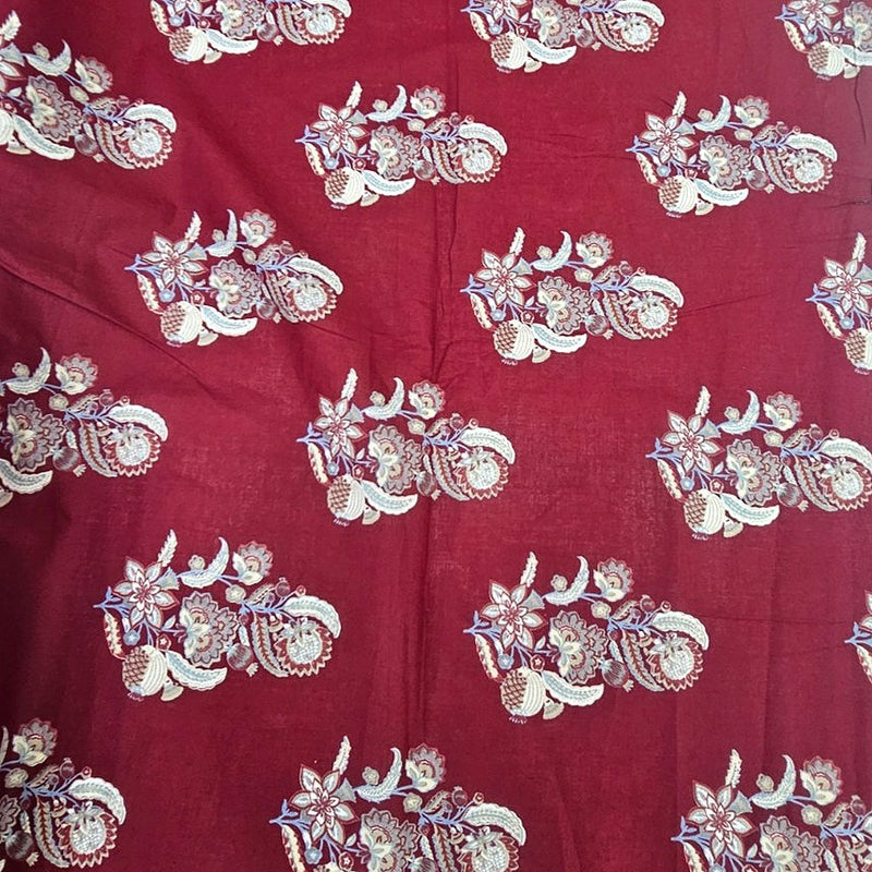 Red Red Floral Cotton Fabric - Flat fabric