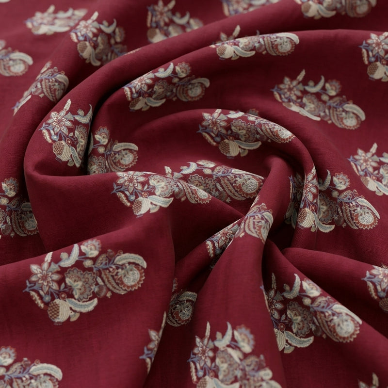Red Red Floral Cotton Fabric - Swirl