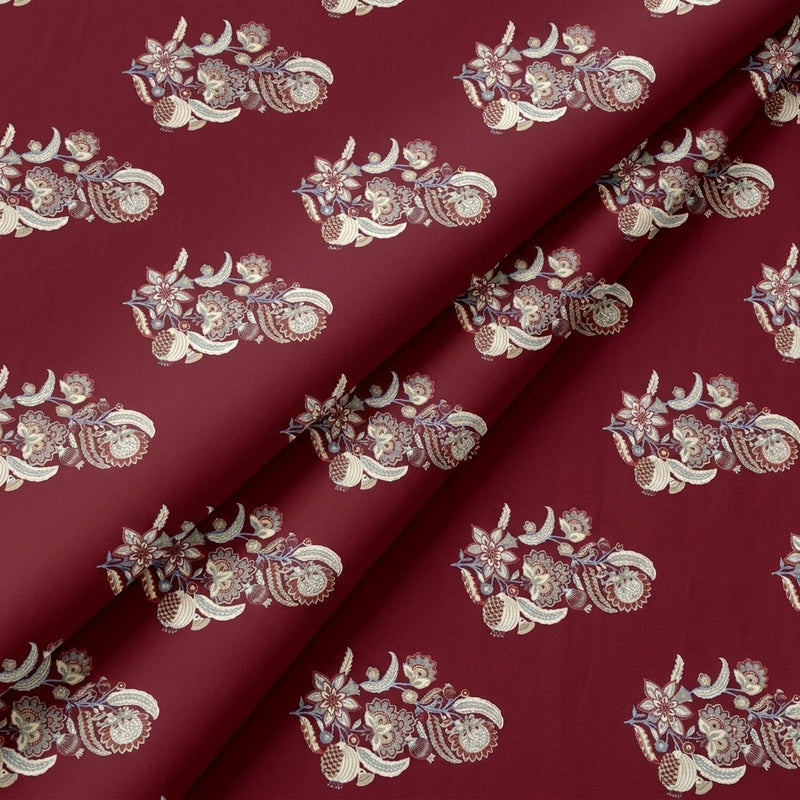 Red Red Floral Cotton Fabric - Folds