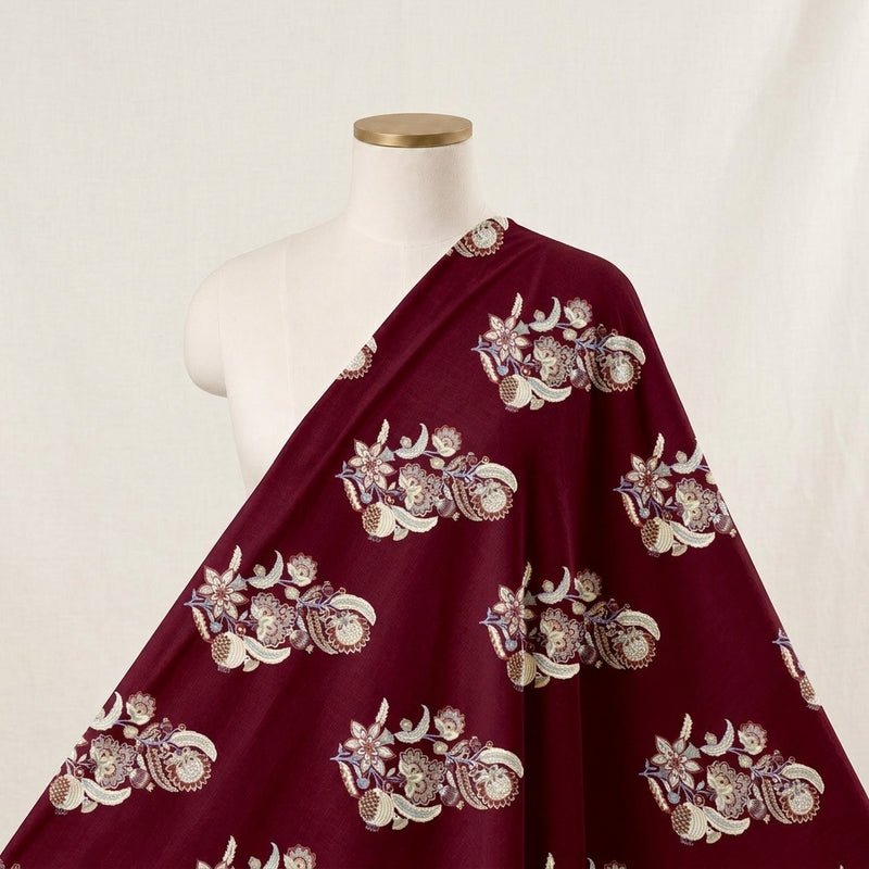 Red Red Floral Cotton Fabric - Saree drape