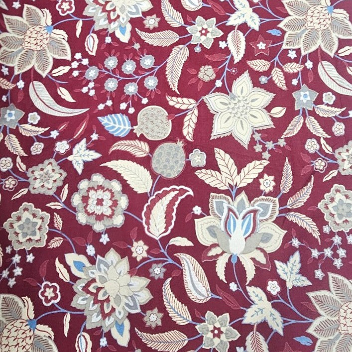 Maroon Maroon Floral Cotton Fabric - Flat fabric