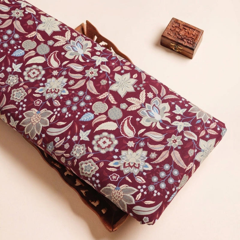 Maroon Maroon Floral Cotton Fabric - Tray