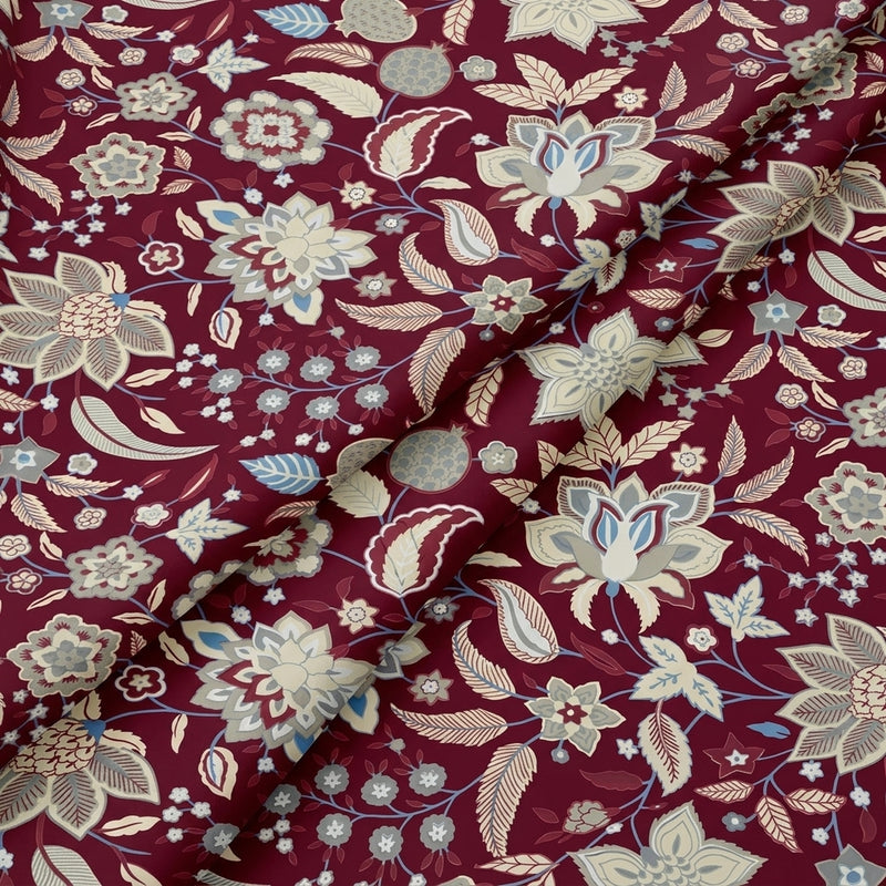 Maroon Maroon Floral Cotton Fabric - Folds