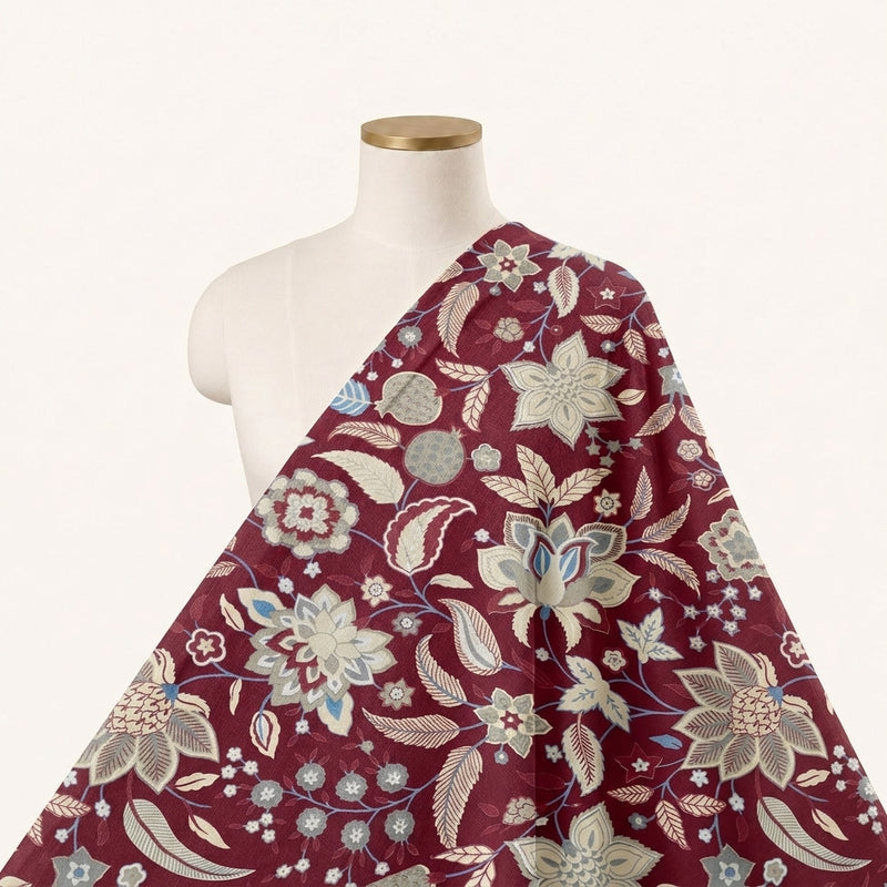 Maroon Maroon Floral Cotton Fabric - Saree drape