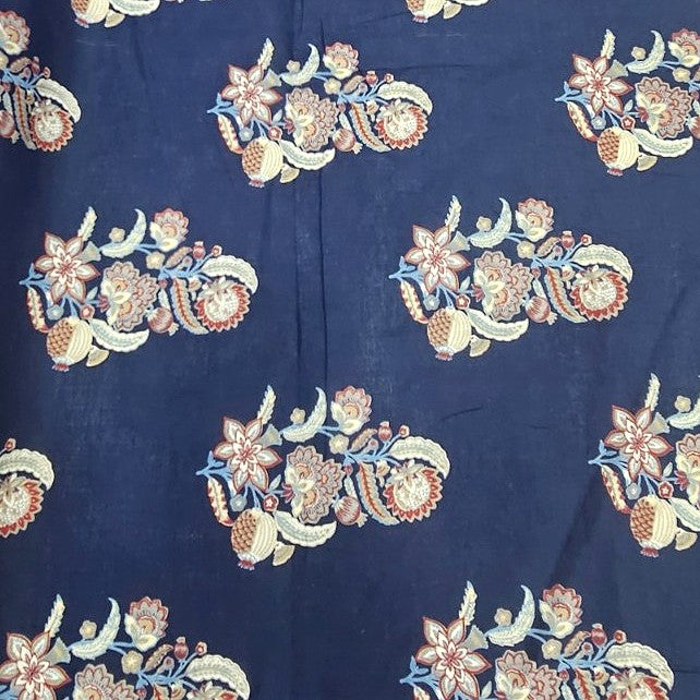 Blue Blue Floral Cotton Fabric - Flat fabric