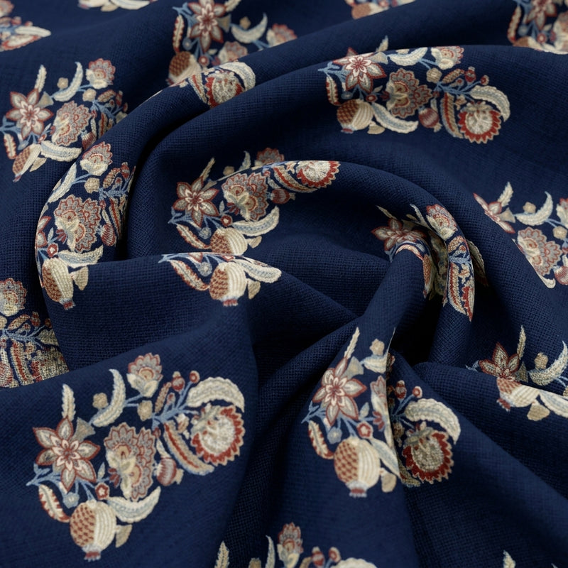Blue Blue Floral Cotton Fabric - Swirl