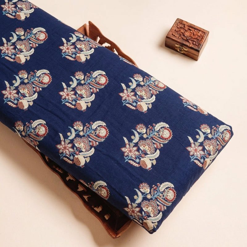 Blue Blue Floral Cotton Fabric - Tray