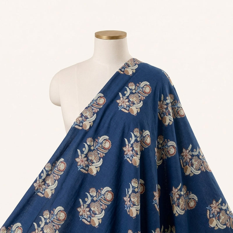 Blue Blue Floral Cotton Fabric - Saree drape