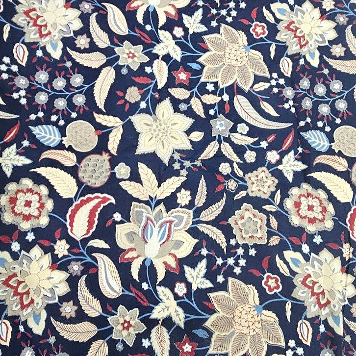 Blue Blue Floral Cotton Fabric - Flat fabric