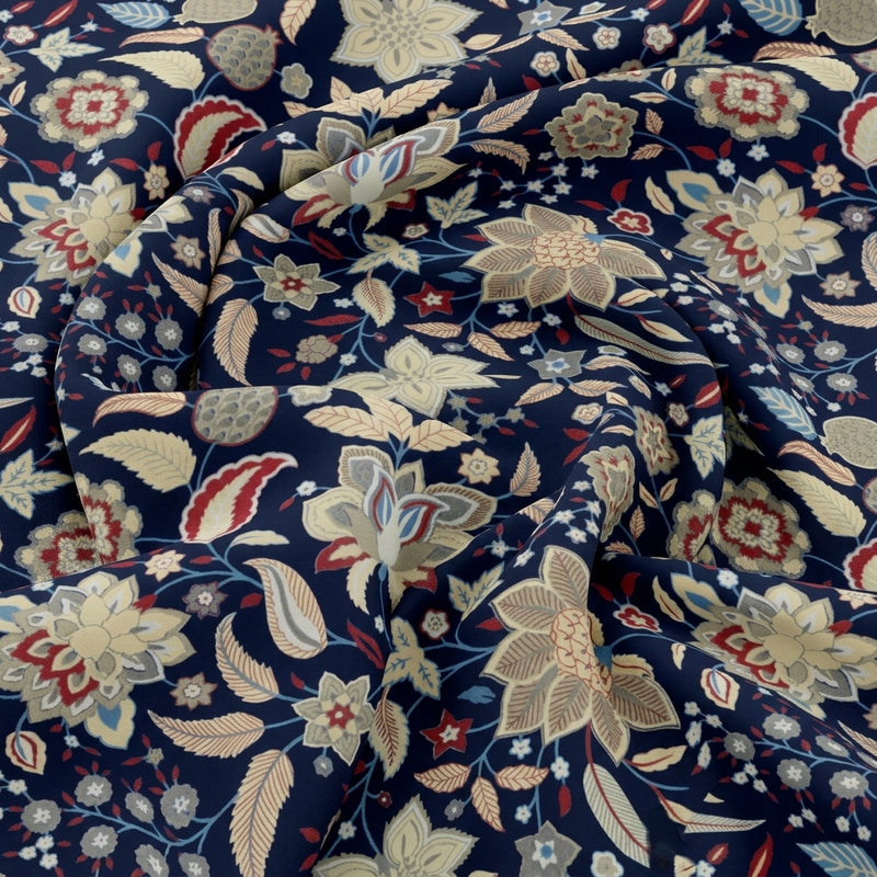Blue Blue Floral Cotton Fabric - Swirl
