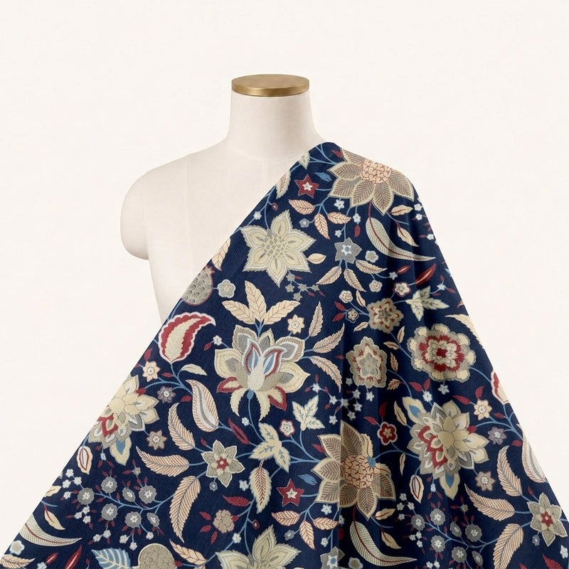 Blue Blue Floral Cotton Fabric - Saree drape