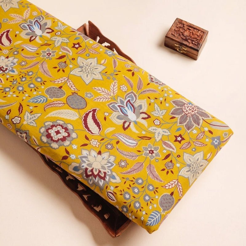 Yellow Yellow Floral Cotton Fabric - Tray