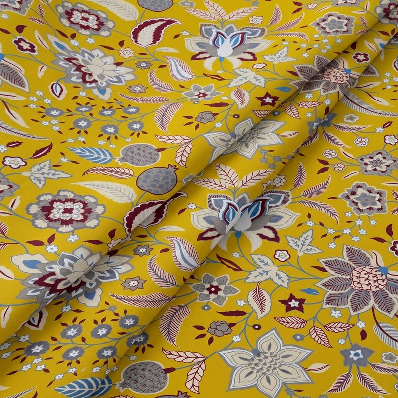 Yellow Yellow Floral Cotton Fabric - Folds