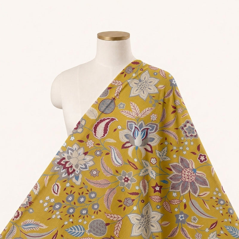 Yellow Yellow Floral Cotton Fabric - Saree drape