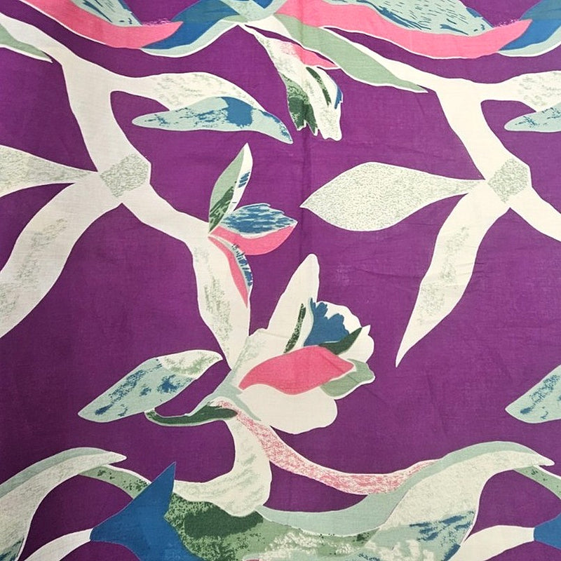 Purple Purple Floral Cotton Fabric - Flat fabric
