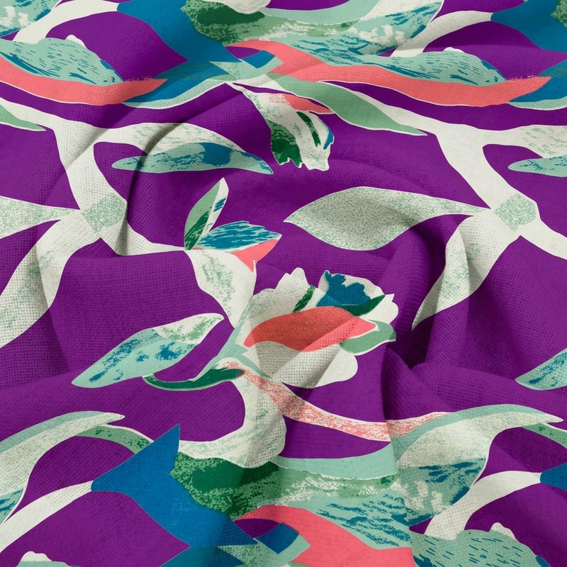 Purple Purple Floral Cotton Fabric - Swirl