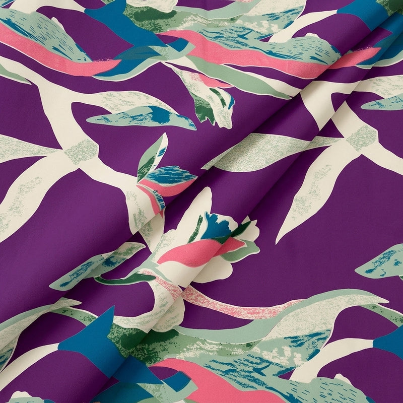 Purple Purple Floral Cotton Fabric - Folds