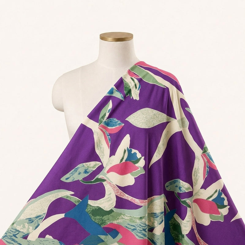 Purple Purple Floral Cotton Fabric - Saree drape
