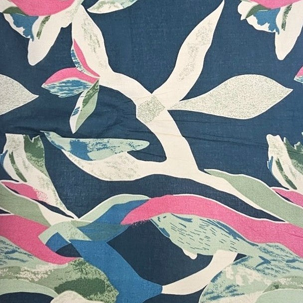 Blue Blue Floral Cotton Fabric - Flat fabric