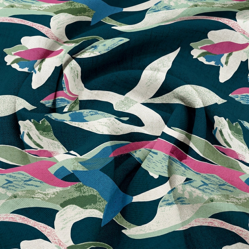 Blue Blue Floral Cotton Fabric - Swirl