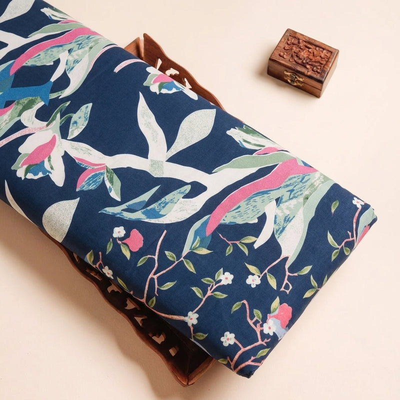 Blue Blue Floral Cotton Fabric - Tray
